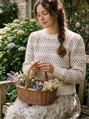 Colorful Heart Sweater | Feminine Cottagecore Pullover | Cozy Romantic Style